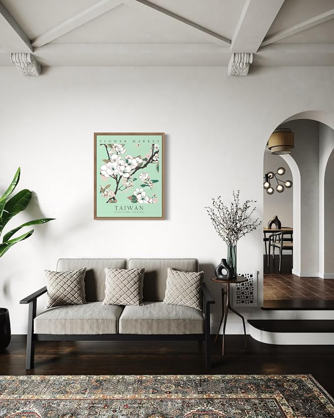 Taiwan Flower Market Art Print Poster, Wall Art Floral Painting Botanical Decor for Bedroom, Kitchen, Bathroom Livingroom Decoration 82B (Taiwan, 20"L x 16"W, Wood Frame)