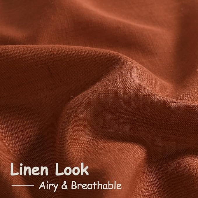 Nanspring Linen Blend Terracotta Curtains 100 inches Long 2 Panel Back Tab Rod Pocket Rustic Farmhouse Boho Curtains for Dining Room Semi Sheer Brick Burnt Bohemian Fall Decor Rust Colored Curtain