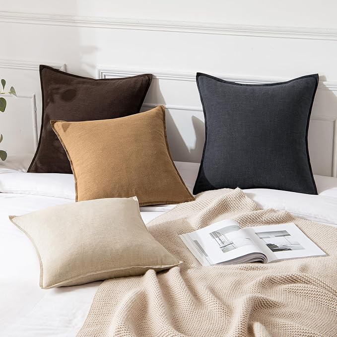 MIULEE Decorative Linen Euro Sham Pillow Covers 24x24 Brown | Boho Farmhouse Fall Autumn Couch Throw Pillows for Bed, Pack of 2 Accent Modern Pillowcases, Sofa Livingroom Home Decor
