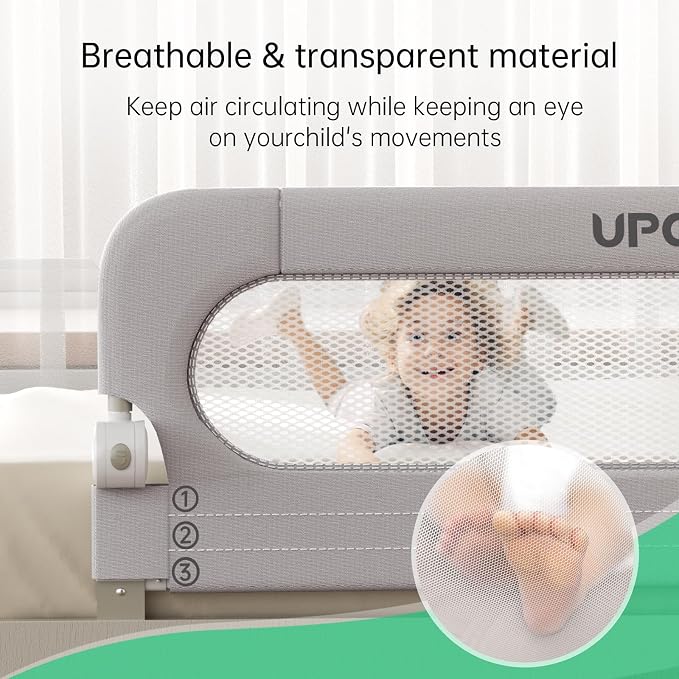 UPGOGO Folding Bed Rail for Toddlers,Baby Bed Rail Guard with Reinforced Anchor Safety System,Fit Bunk,Full Size,Queen,King,Twin(Grey,43"x23.6")