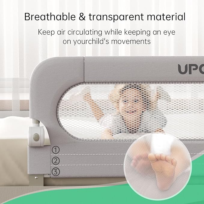 UPGOGO Folding Toddler Bed Rails for Crib,Safety Toddler Bed Rails,Bed Guard Rail with Reinforced Anchor Safety System,Bed Rail for Kids Fit,Bunk,Full Size,Queen,King,Twin(Grey,33"x23.6")
