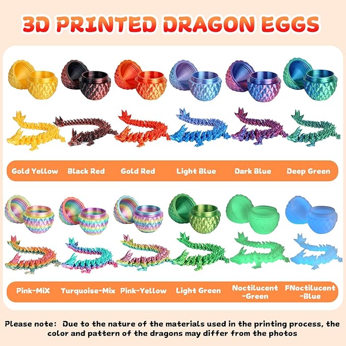 12PCS 3D Printed Dragon Eggs with Dragon Inside, Easter Egg Stuffers, Articulated Dragon Fidget Toy for Kid Boy Girls, Mystery Dragon Eggs for Kindergarten Graduation Gifts