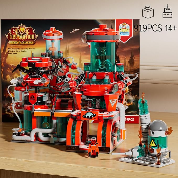 Space Fire Station Builidng Set Compatible with Major Brand City Fire Station, Firefighter Gifts, Difficult Toys for 14 Year Old Boys and Up(919pcs)