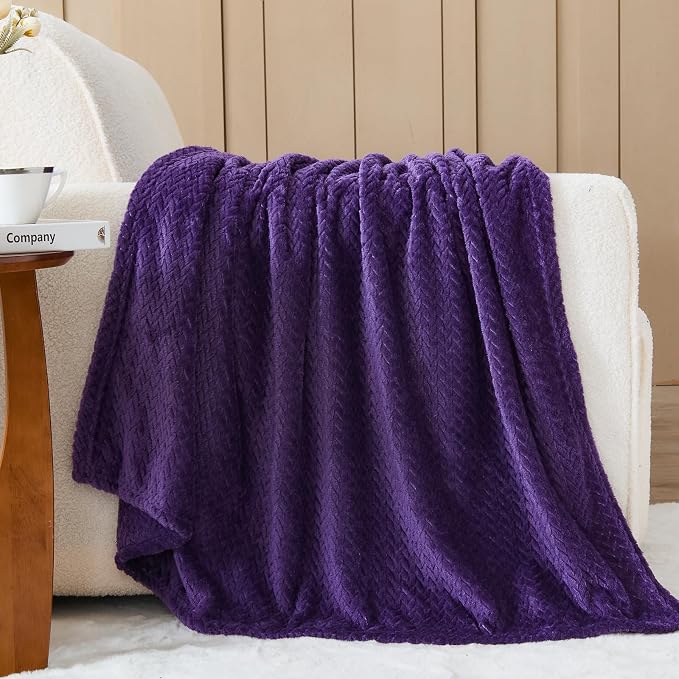 NEWCOSPLAY Fleece Leaves Pattern Twin Blanket, Dark Purple, 60"x80" | Super Soft Throw Blanket, Lightweight Cozy Bed Sofa Blanket, Premium Silky Flannel Fleece, Travel Blanket for All Season Use