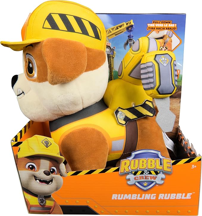 Rubble and Crew Rumbling Rubble Plush Toy, Interactive Sensory Toy, Dog Stuffed Animal, Kids Toys for Boys & Girls Ages 3 and Up, 12”