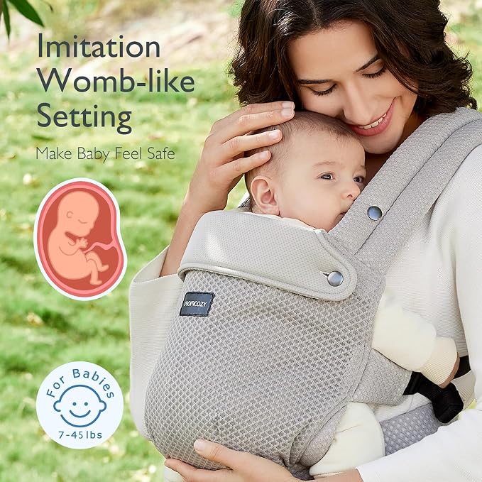Momcozy Baby Carrier - Ergonomic, Cozy and Lightweight Carrier for 7-45lbs, Effortless to Put On, Ideal for Hands-Free Parenting, Enhanced Lumbar Support, Purehug for Infant to Toddler, Air Mesh-Grey