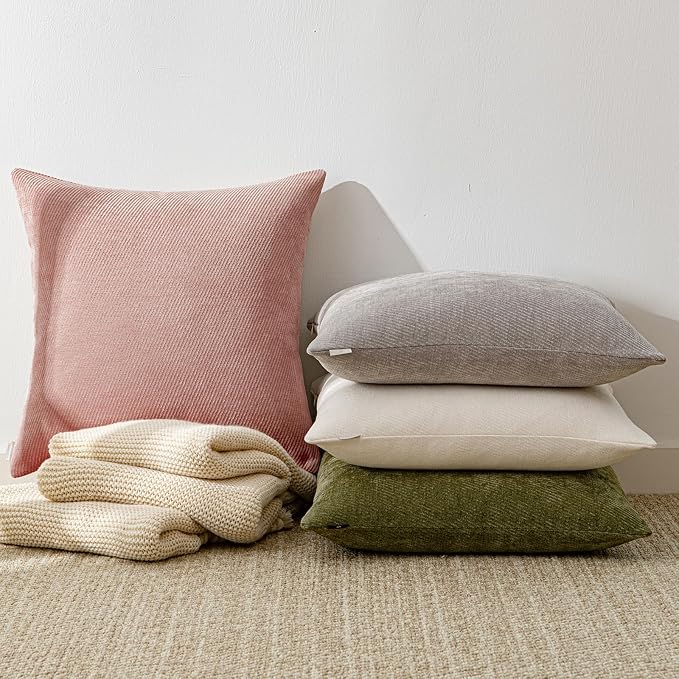 a moment Pack of 2 Decorative Chenille Throw Pillow Covers with Twill Cushion Covers for Sofa Living Room Couch Bed 22x22 Inch Blush Pink