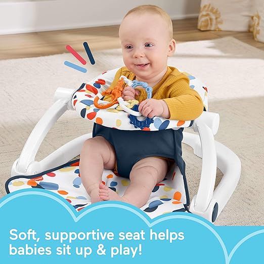 Fisher-Price Portable Baby Chair, Darling Dots Sit-Me-Up Floor Seat with BPA-Free Teether & Clacker Newborn Developmental Toys