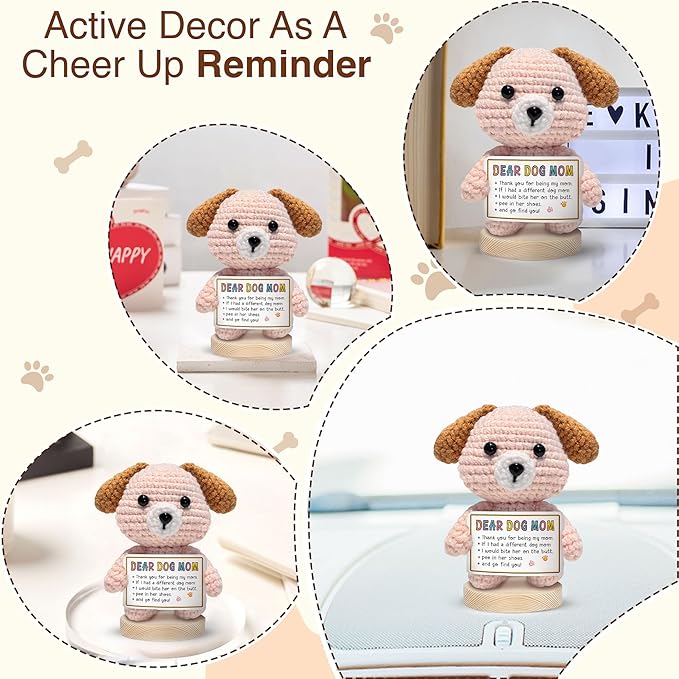 Gossby Handmade Positive Dog Crochet with Message - Gift for Dog Mom - Thank You for Being My MOM - Mothers Day, Christmas, Birthday Gift for Pet Lover Women - Knitted Decor