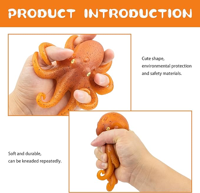 Mini Realistic Under The Sea Life Figure for Toddler Bath Bathtub, TPR Super Stretch Octopus Toy, Great for Kids' Parties, Gifts & School Projects (Octopus)