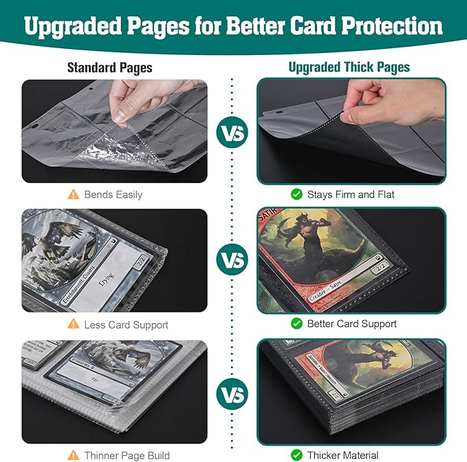 Trading Card Binder, 900 Pockets, 50 Sheets 9-Pocket, Refillable 3-Ring, Fits 2.5" x 3.5" Cards, Acid-Free PVC-Free Pages, Zip PU Cover with Strap, for TCG & Sports Cards – Campfire Design