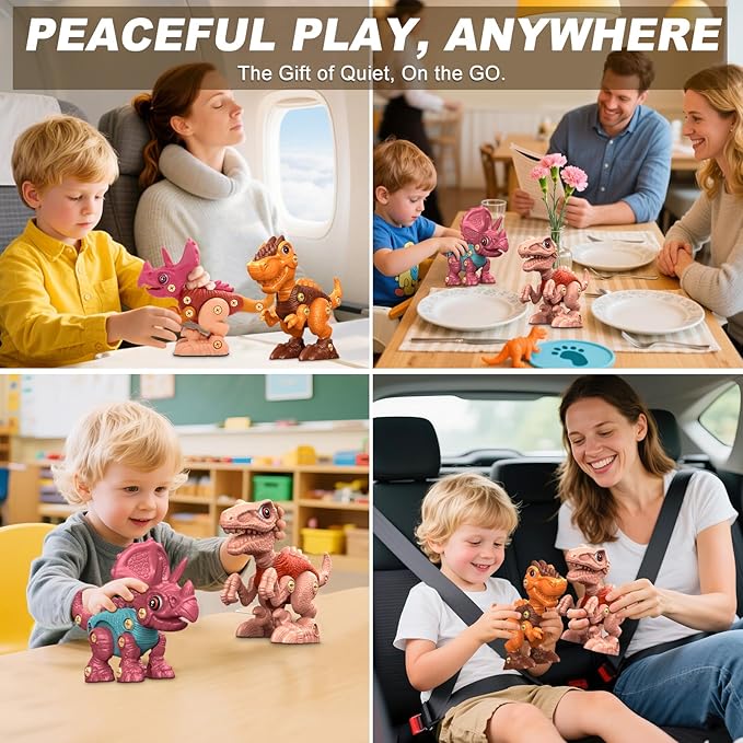 Laradola Dinosaur Toys for Kids Aged 3 4 5 6 7 8 Year Old, Kid Boys Girls, Take Apart STEM Construction Building with Electric Drill, Party Christmas Birthday Gifts Blush Pink RS009-2