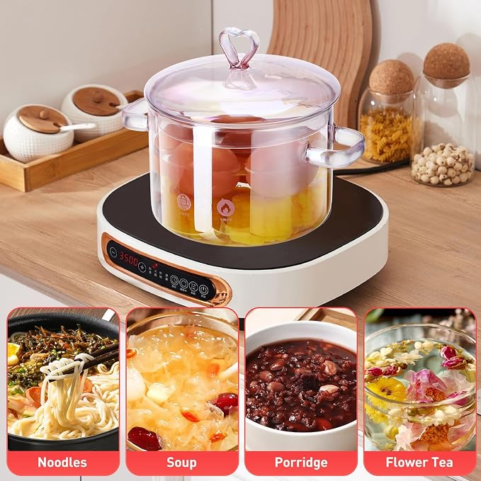 TOYANDONA Glass Cooking Pot 5L Double-Handle Stew Pot with Lid Heat-Resistant Borosilicate Glass for Soup Noodles Ramen and Household Cooking