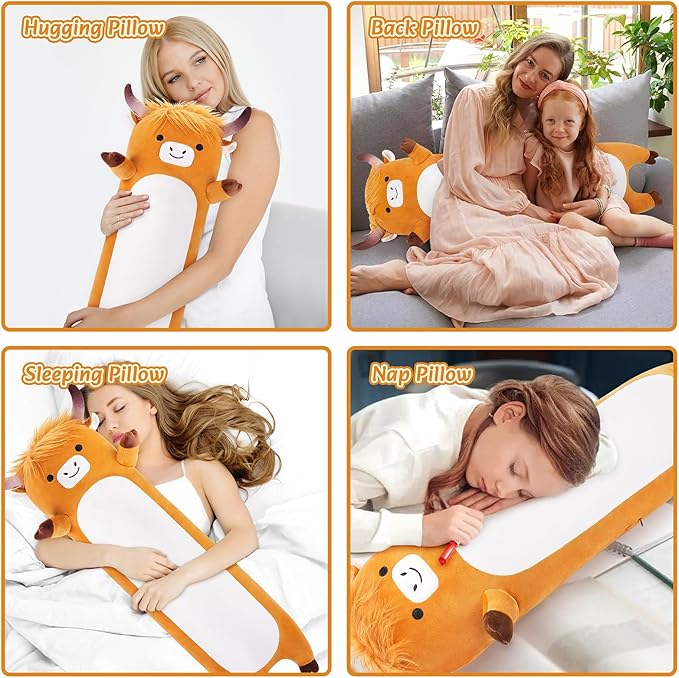 Large Highland Cow Stuffed Animal,33.5” Long Highland Cow Plush,Cute Plushies Animal Body Pillow,Kawaii Plush Toys Animals Gifts,Sleeping Hugging Pillow Cushion for Kids Adults