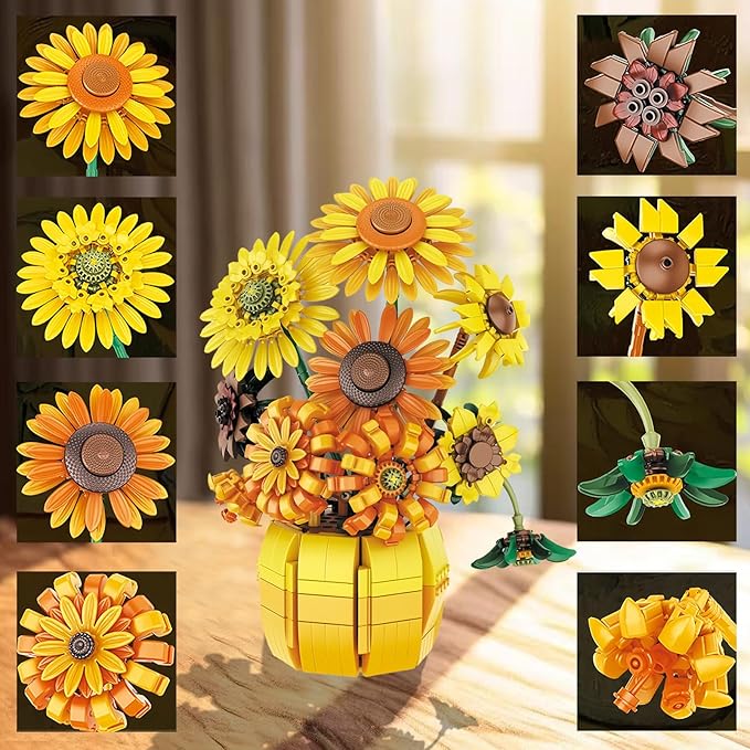 Sunflowers Building Set for Adult, Van Gogh Prints Art Botanical Collection for Woman Girls 14+, Home Decor/Valentine/Christmas, 1009PCS