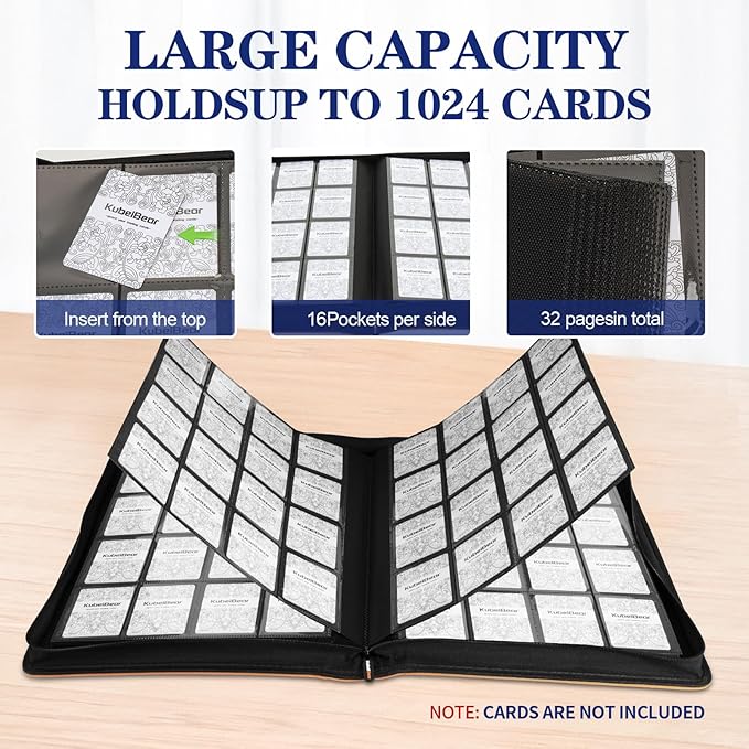 Card Binder – 1024 Capacity, Zippered Trading Card Holder for MTG, Sports & Collectible Cards – Acid-Free, Durable & Travel-Friendly Storage (Purple dots, 16 Pocket)