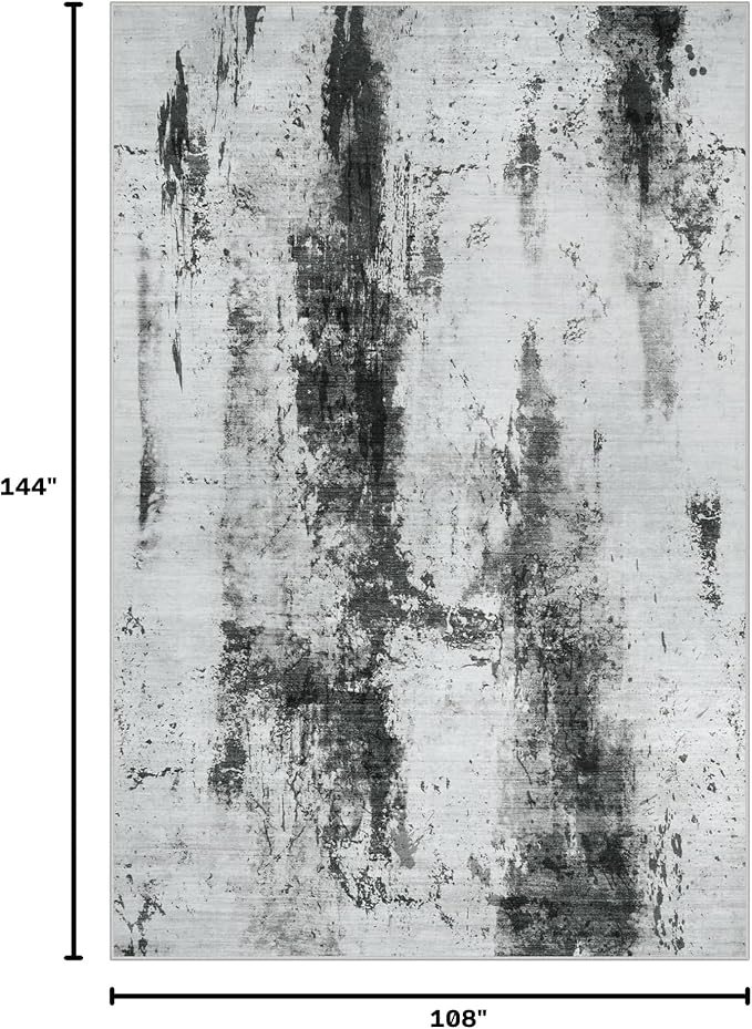 9x12 Area Rugs Washable Rug: Modern Abstract Living Room Rug Soft Anti-Skid Thin Carpet Indoor Floor Non-Shedding Carpets for Bedroom Dining Room Farmhouse Nursery Home Office Black White Grey
