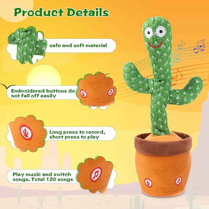 LUKETURE Dancing Talking Cactus Toy for Babies & Toddlers - 120 English Songs, Singing Mimicking Recording Repeating, Educational Sensory Music Toy | Kids Birthday/Children’s Day Gift for Boys & Girls
