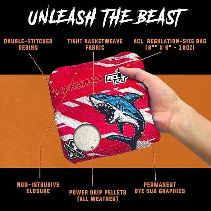 Titan Bags Thrasher Cornhole Bags - 6"x6" ACL PRO Approved Tournament-Grade, Durable Dual-Sided for Precision Shots, All-Weather Power Grip Pellets for Indoor & Outdoor Tossing - Set of 4