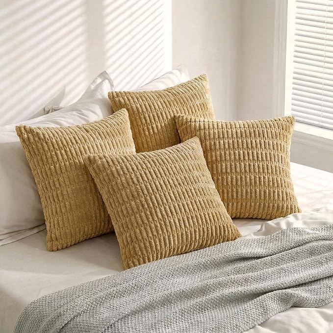 Fancy Homi 4 Packs Decorative Throw Pillow Covers for Living Room Couch Bed, Modern Farmhouse Boho Home Décor Accent Cushion Case, 20" x 20", Mustard Yellow