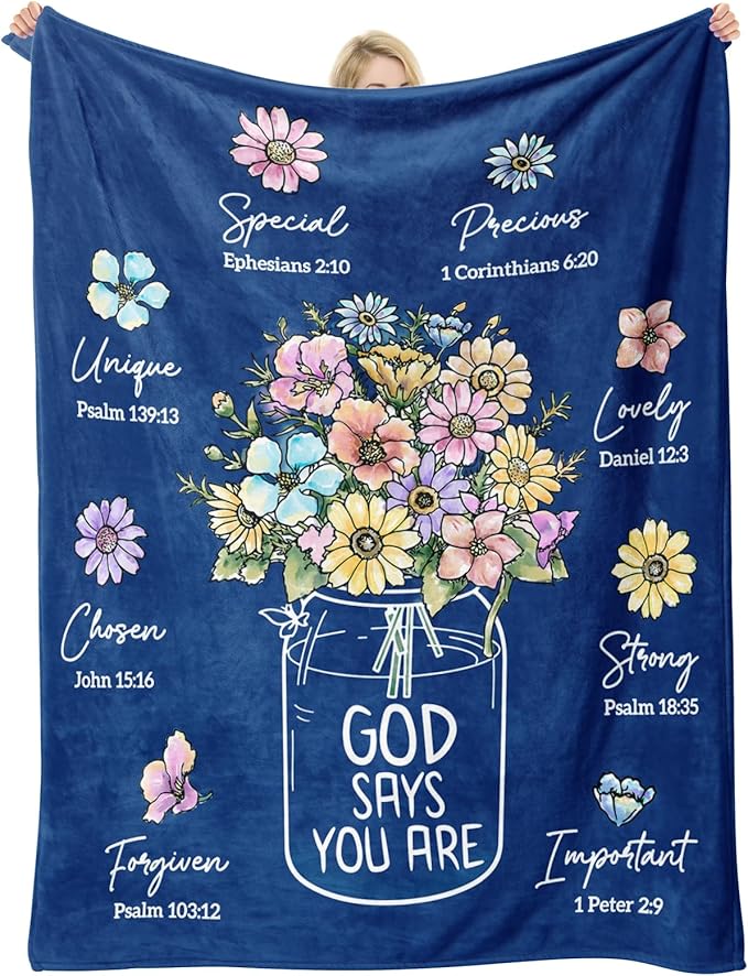 Christian Religious Gifts for Women, Navy Blue Christian Birthday Blanket | Inspiration Gifts for Women, Christmas Spiration Gifts for Mom, Baptism Confirmation Spiritual Gift for Girls Her, 60''x 50''