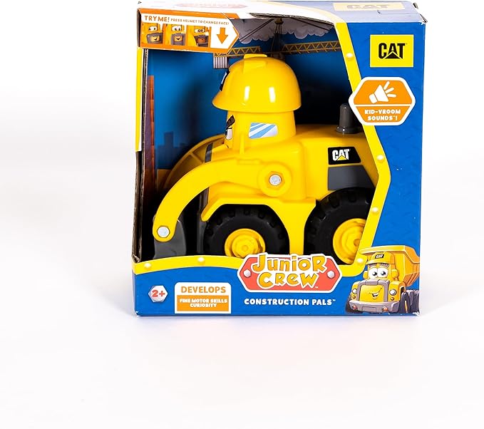 CAT Construction Toys, Junior Crew Construction Pals Front Loader Educational Preschool Vehicle with Kid Vroom Sounds and Animated face. for Ages 2+