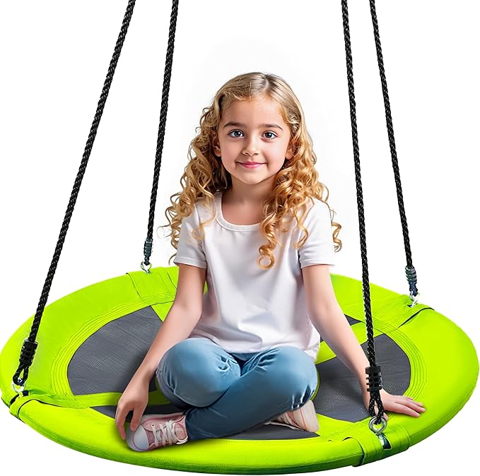 TURFEE 40 inch Saucer Swing for Tree Outdoor, 900Lb Weight Capacity Swing Seat with Hanging Straps Adjustable Safe Durable Accessories(Green)