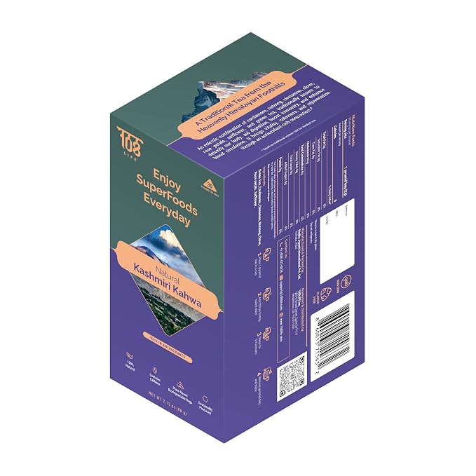 108LIFE Natural Kashmiri Kahwa Herbal Tea | Detox Tea | Herbal Tea Bags | Rich in Antioxidants | 100% Natural | With Plant-Based Biodegradable Pyramid Tea Bags | 30 Tea Bags Pack