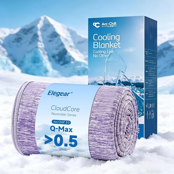 Elegear Arc-Chill 3.0 Cooling Blankets for Hot Sleepers, Queen Size, Purple | Q-Max>0.5 Cooling Fabric, Absorbs Heat to Keep Body Cool, Breathable Summer Blankets for Night Sweats & Menopause, 79"x86"