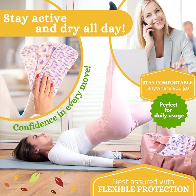 Non-Slip Reusable Organic Panty Liners for Women & Teens (Medium 7-Pack) – Breathable, High-Temp Washable Cloth Panty Liners for Vaginal Discharge – Soft Cotton Keep You Fresh & Dry for Daily Use