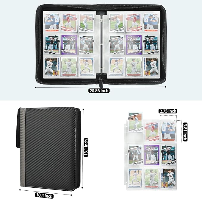 9 Pockets Trading Card Binder with Sleeves Card Organizer, 900 Double Sided Pocket PU Card Collection Binder, Baseball Binder,for Sports Card, MTG, TCG Yugioh Card (Gray)