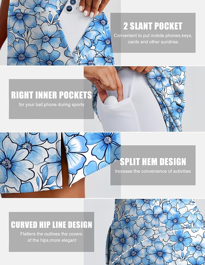 PINSPARK 20" Skorts for Woman Knee Length UPF 50+ Golf Skirts | 4 Pockets, Built-in Shorts, High Waisted, Split Hem, Silky-smooth, Moisture-wicking, for Golf Athletic Tennis Workout Casual