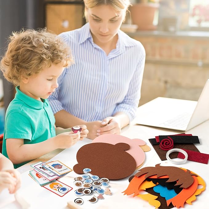 WATINC Social Emotional Learning Activities Toy - 160Pcs Felt Emotion Facial Face Game, Montessori Toys with 3 Face Boards 6 Hairstyles 36 Emotion Flashcards Birthday Gift for Preschool Classroom Kids