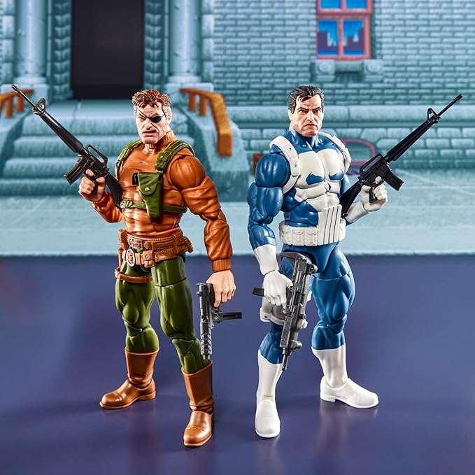 Marvel Legends Series Gamerverse Punisher & Nick Fury, Retro Video Game-Inspired Collectible 6-Inch Action Figures