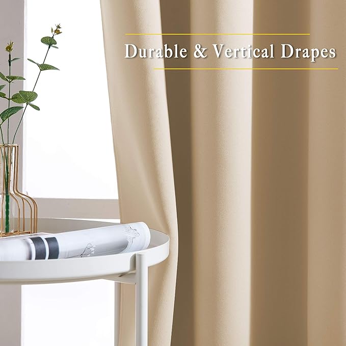 NICETOWN Room Darkening Grommet Curtain Panels - Living Room Curtains Thermal Insulated Window Treatments Privacy Draperies for Patio (W80 x L108, Biscotti Beige, 1 Pair)
