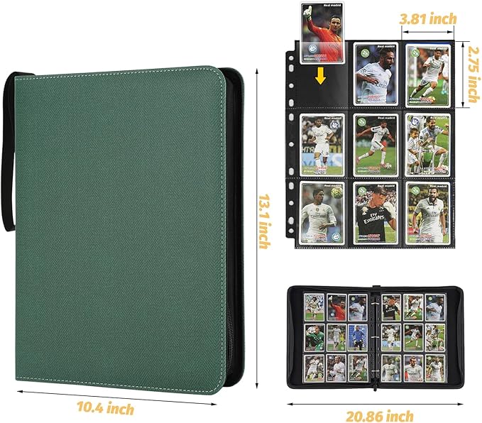 GERMUN 9 Pocket Card Binder, Premium Zip Trading Card Binder, 720 Double Sided Pocket PU Card Collection Binder, Collector Card Album, Card Folder for MTG, TCG, Sports Cards, Game Cards (Dark Green 1)