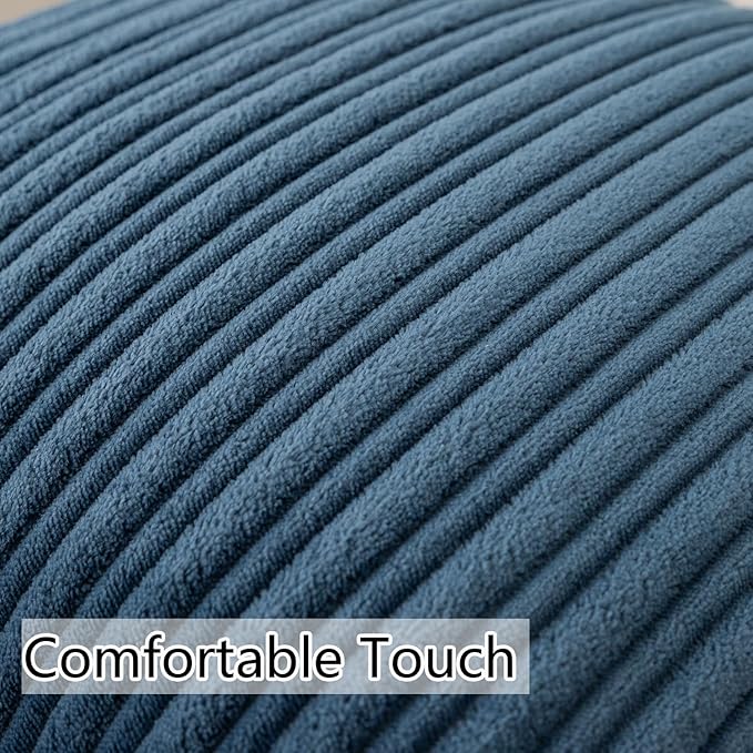 UGASA Velvet 12x20 Inch Lumbar Soft Throw Pillow Covers Decorative Corduroy Striped Both Sides Solid Rectangular Cushion Cases Boho Farmhouse for Couch Bedroom Sofa Home, Pack of 2, New-Dusty Blue