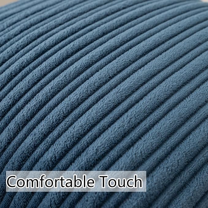 UGASA Velvet 20x20 Inch Soft Throw Pillow Cover Decorative Corduroy Striped Both Sides Solid Square Cushion Case Boho Farmhouse for Couch Bedroom Sofa Home, 1 Piece, New-Dusty Blue