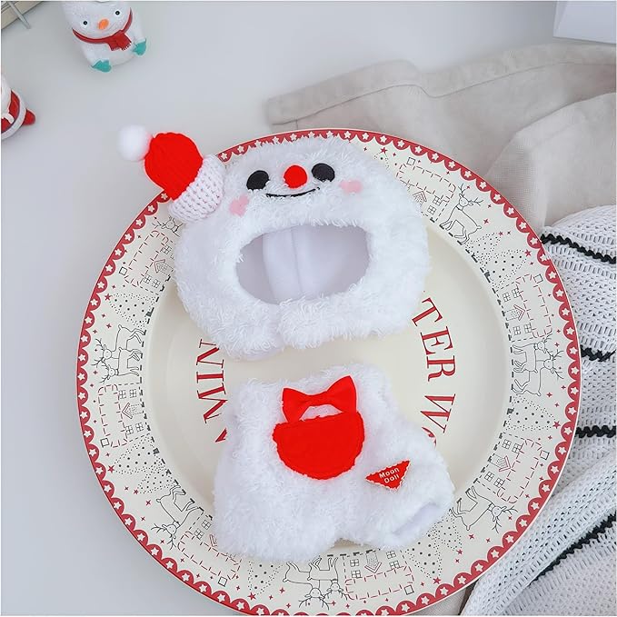 Christmas Hat Clothes for Dolls Accessories, Stylish Kawaii Festive Christmas Snowman Outfit Set 2 Pieces Suitable for 15cm 17cm Doll , Xmas Doll Clothing Set Replacement White
