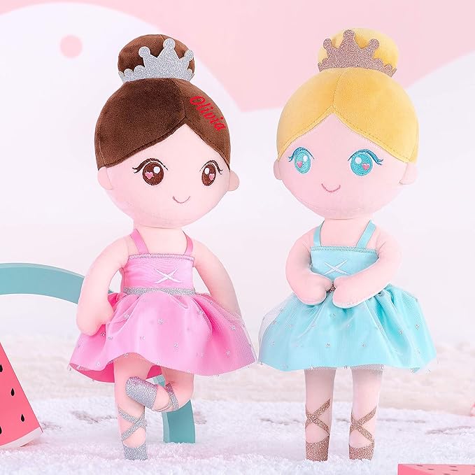 Gloveleya Personalized Baby Girl Doll with Gift Box – Custom Name Soft Plush Ballet Princess Toy, Light Pink Ballerina Doll, Perfect Birthday, Christmas for Kids 13 Inches