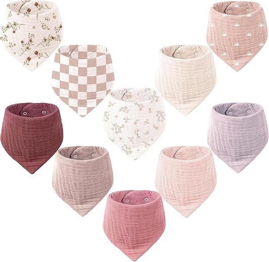 Konssy Muslin Baby Bibs 10 Pack Baby Bandana Drool Bibs 100% Cotton for Unisex Boys Girls