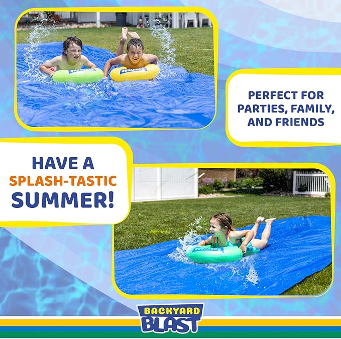 BACKYARD BLAST Giant Slip and Slide for Adults and Kids - Heavy Duty Large Slip n Slide Water Slide for Kids Backyard Outdoor Water Play Includes Inflatable Riders