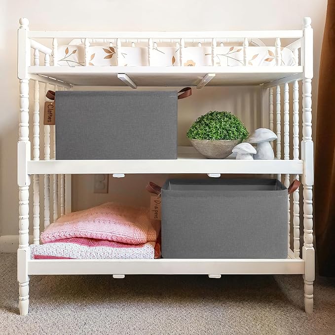 CHICVITA 4-Pack Large Fabric Storage Bins for Shelves, Metal Frame, Grey | 16 ¾" L x 11" W x 9¾" H, Collapsible Design, Clothes, Towels, Toys & Books Storage, Living Room & Bedroom Organization