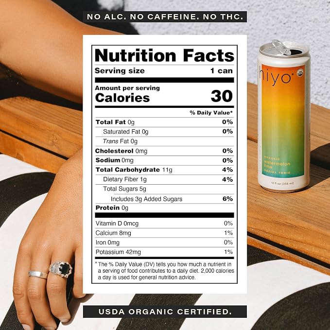 Hiyo Organic Social Tonic – Watermelon Lime, 12 Pack - Non-Alcoholic Functional Seltzer, Flavored Sparkling Water Crafted with Organic Adaptogens, Nootropics & Botanicals