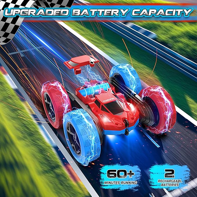 cosone Remote Control Car RC Cars for Kids Toys Rechargeable 360° Rotating 2.4Ghz RC Stunt Car for Kids Birthday Gift for 6 Years Old Boys Toys 6 7 8 9 10 Years Old Boy Gift Ideas (Blue&Red)