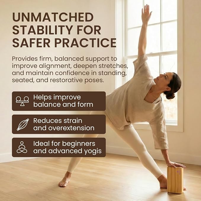 Yogikuti Solid Wooden Yoga Blocks Set of 2 | Premium Pine Wood Iyengar Yoga Blocks | Solid, Durable & Smooth Rounded Edges | Wooden Yoga Props for Stretching, Balance, Alignment & Home Studio Practice