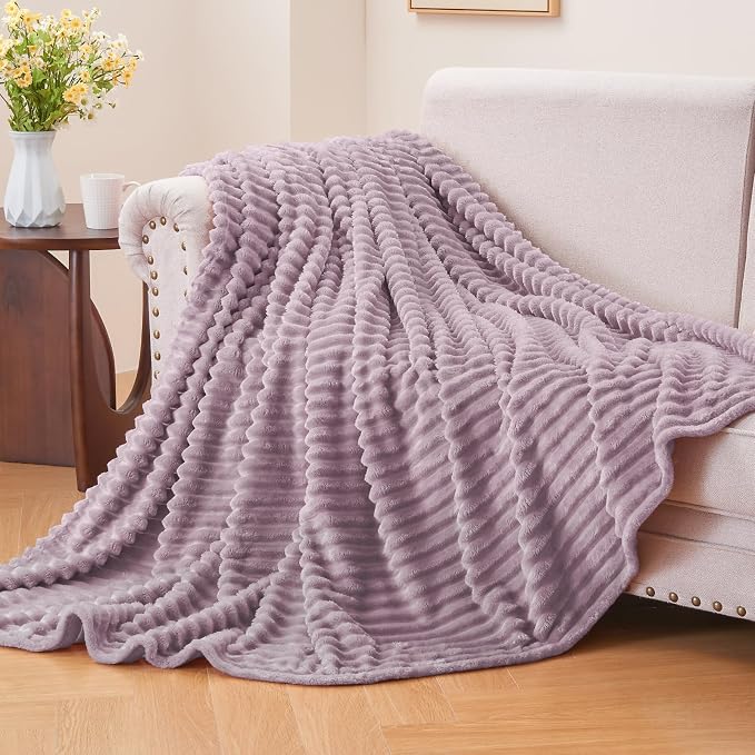 BEDELITE 3D Ribbed Dusky Violet Fleece Twin Blanket for Bed, 60x80 Inch | Soft Warm Decorative Fluffy Blanket, Cozy Plush Lightweight Fuzzy Throw Blanket for Couch Sofa Room Decor, Gift for Women