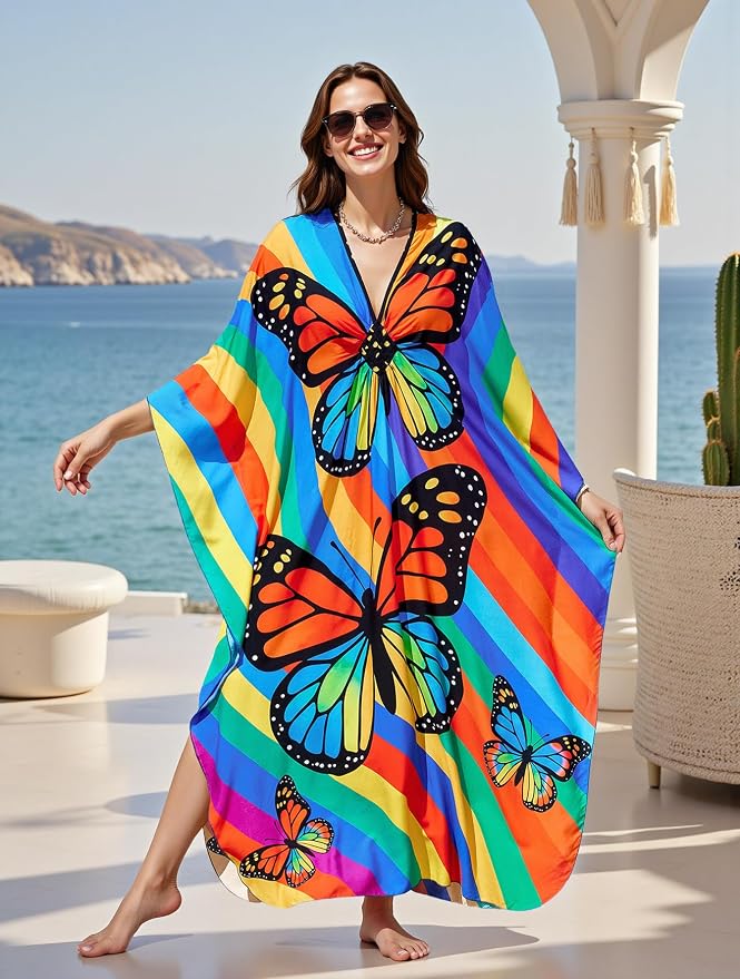 Mumu Dresses for Women Plus Size, Bohemian Kaftan Beach Cover Up Long Maxi Nightgown Soft Loungewear