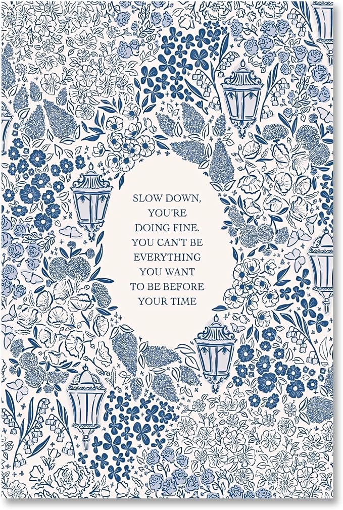 LEKDRA Slow Down You're Doing Fine Music Poster Motivational Song Lyric Blue Wall Art Vintage Positive Quote Daily Reminder Floral Canvas Print for Office Bedroom Home Decor 24x36inch Unframed
