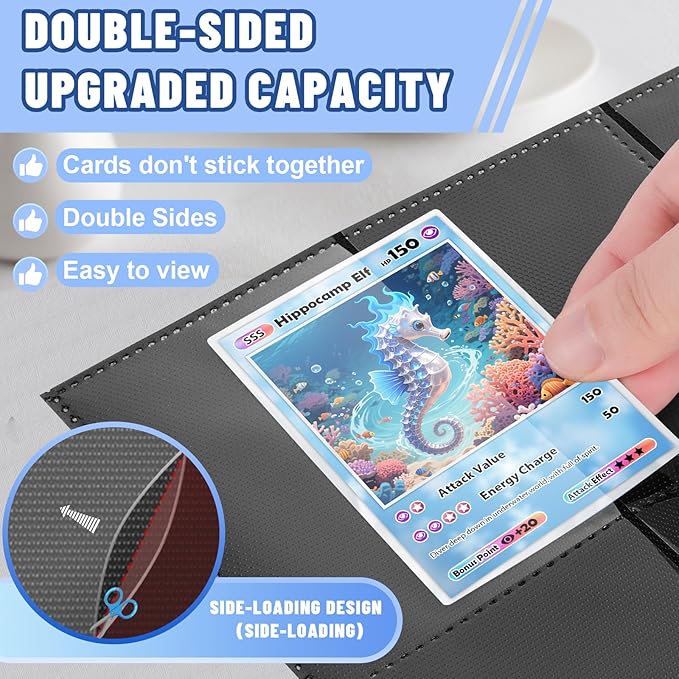 Trading Card Binder Sleeves, Baseball Holder Fit for Standard Size Sport Cards, 3 Ring Binder (Black)